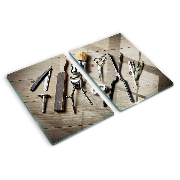 Deska kuchenna szklana Narzędzia fryzjerskie na drewnianym tle