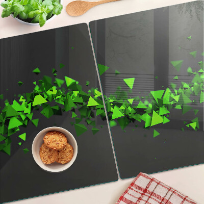 Tabla de cortar de cristal Triángulos verdes sobre fondo negro