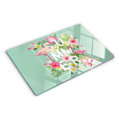 Tabla para cortar Flores de verano y flamencos
