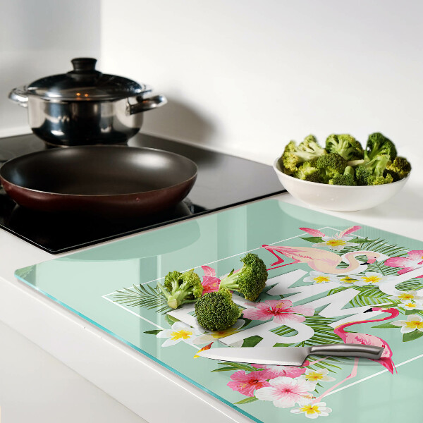 Tabla para cortar Flores de verano y flamencos