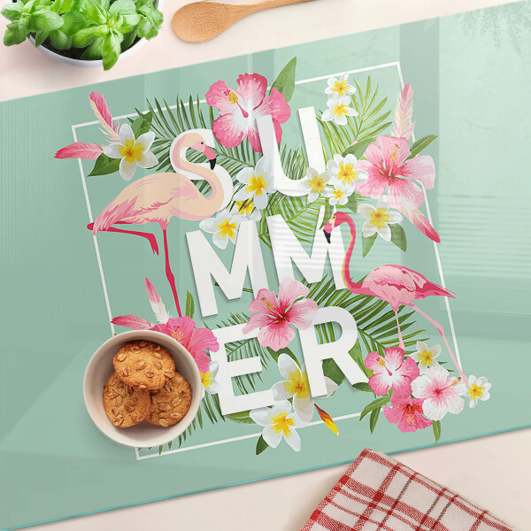 Tabla para cortar Flores de verano y flamencos
