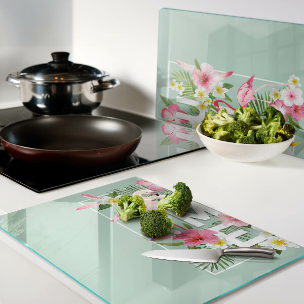 Tabla para cortar Flores de verano y flamencos