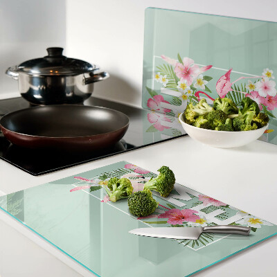 Tabla para cortar Flores de verano y flamencos