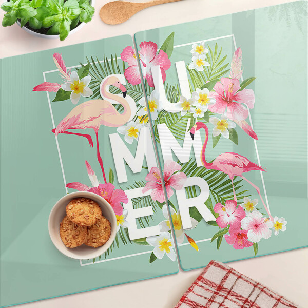 Tabla para cortar Flores de verano y flamencos