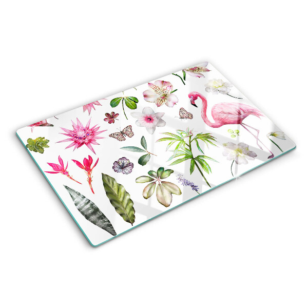 Tabla de cortar Colección de flores y aves tropicales