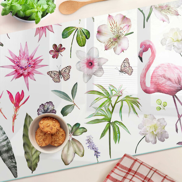 Tabla de cortar Colección de flores y aves tropicales