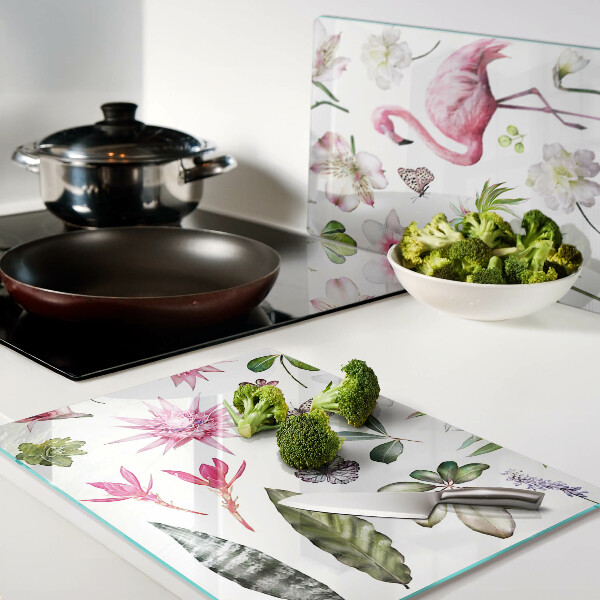 Tabla de cortar Colección de flores y aves tropicales