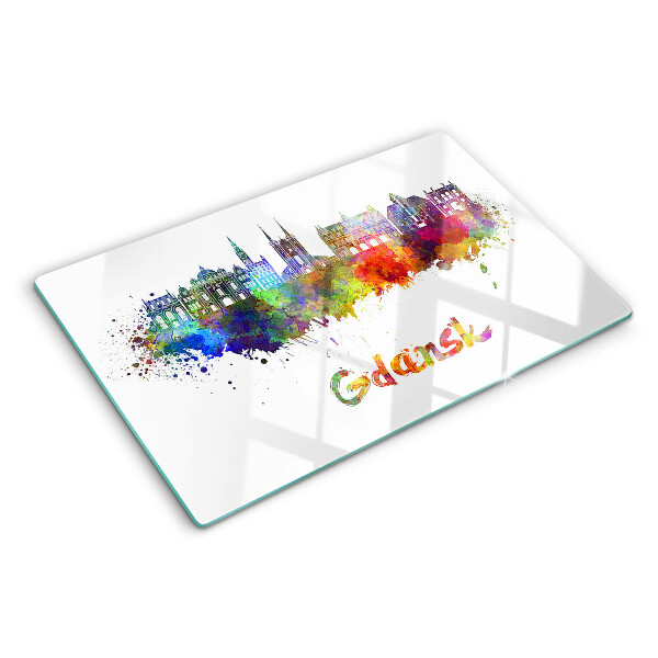 Tabla de cortar de cristal Gdansk en colores de acuarela