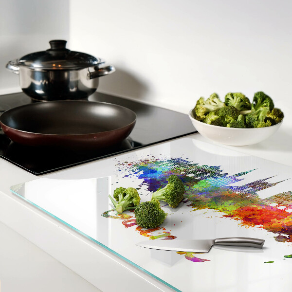 Tabla de cortar de cristal Gdansk en colores de acuarela