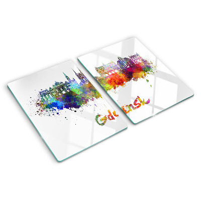 Tabla de cortar de cristal Gdansk en colores de acuarela