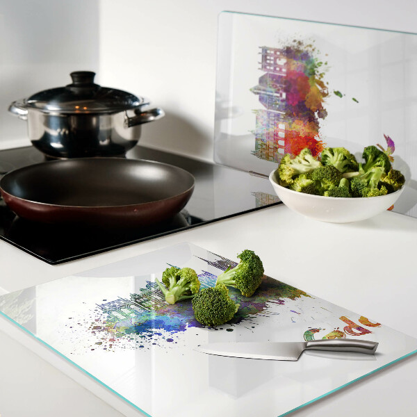 Tabla de cortar de cristal Gdansk en colores de acuarela