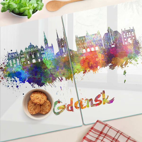 Tabla de cortar de cristal Gdansk en colores de acuarela