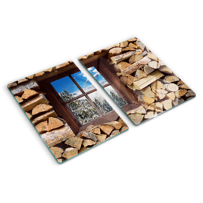 Tabla de cocina Vista de un paisaje invernal a través de la ventana.