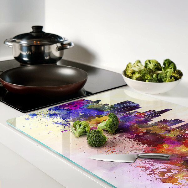 Tabla de cortar de cristal Paisaje de silueta de ciudad en acuarela