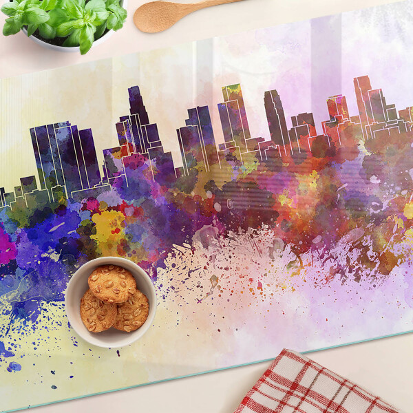 Tabla de cortar de cristal Paisaje de silueta de ciudad en acuarela