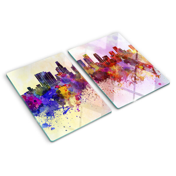 Tabla de cortar de cristal Paisaje de silueta de ciudad en acuarela