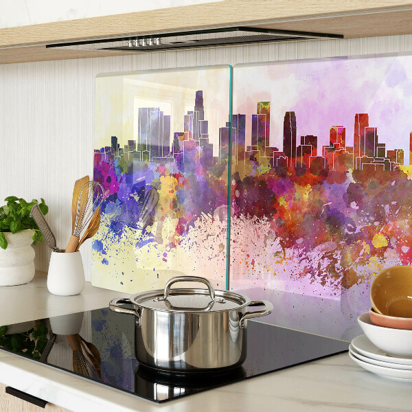 Tabla de cortar de cristal Paisaje de silueta de ciudad en acuarela