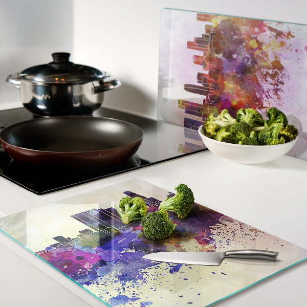 Tabla de cortar de cristal Paisaje de silueta de ciudad en acuarela