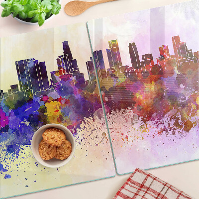 Tabla de cortar de cristal Paisaje de silueta de ciudad en acuarela