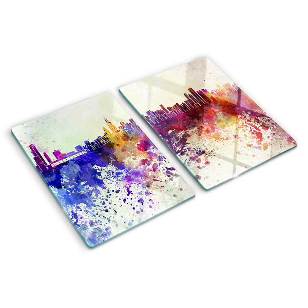 Tabla de cortar Panorama de la ciudad en puntos coloridos