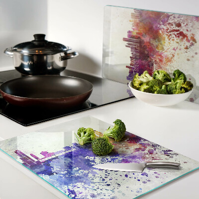 Szklana deska kuchenna Panorama miasta w kolorowych plamach