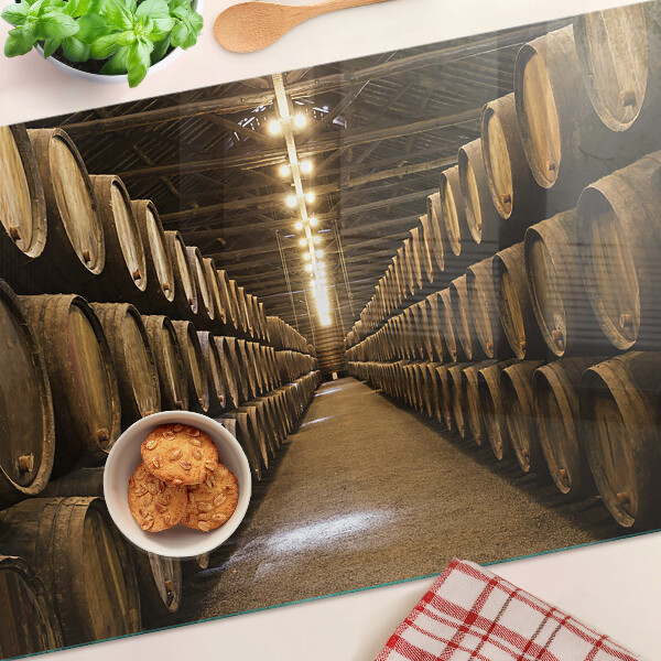 Tabla de cortar de cristal Interior de una bodega con barricas