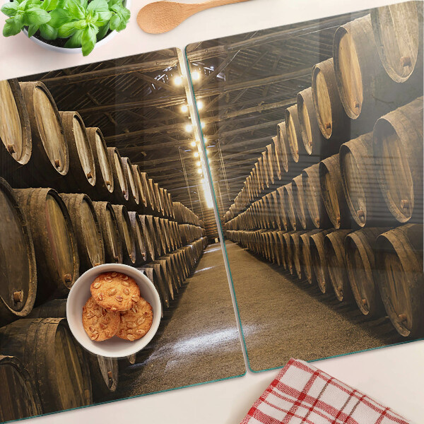 Tabla de cortar de cristal Interior de una bodega con barricas