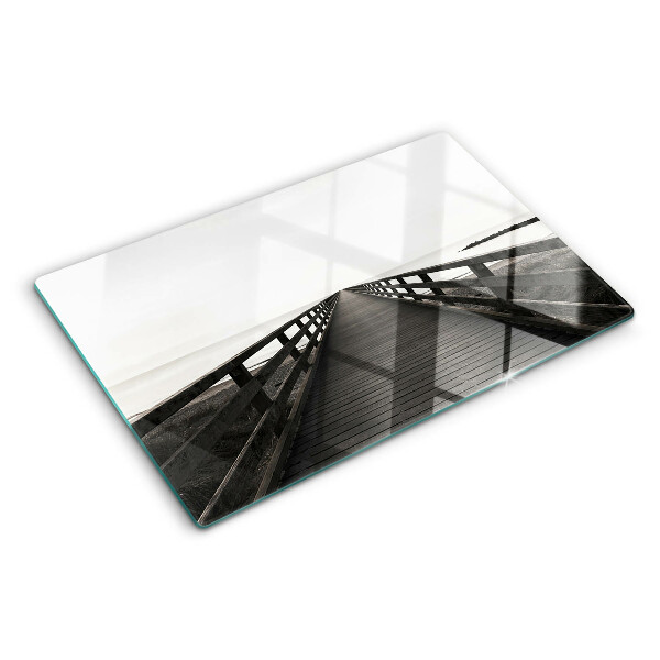 Tabla de cortar de cristal Puente de madera sobre el agua