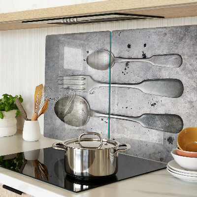 Deska kuchenna szklana Sztućce na tle betonu