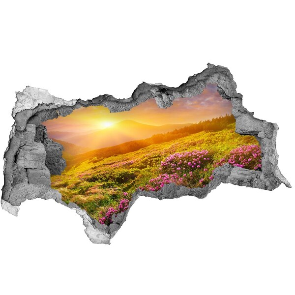 Fotomural autoadhesivo efecto agujero 3d Paisaje de montaña al atardecer