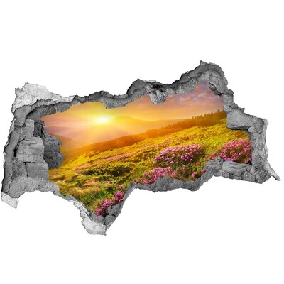 Fotomural autoadhesivo efecto agujero 3d Paisaje de montaña al atardecer