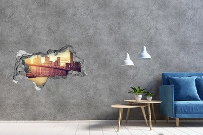 Pegatina decorativa agujero en la pared 3d Puente de Brooklyn al atardecer