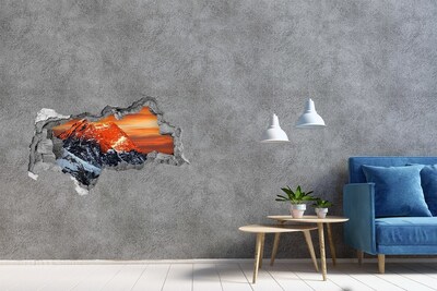 Fotomural autoadhesivo efecto agujero 3d Montañas al atardecer