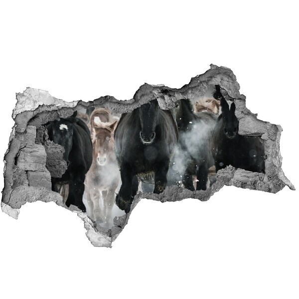 Vinilo efecto 3d pared rota irregular Caballos galopando a través del muro