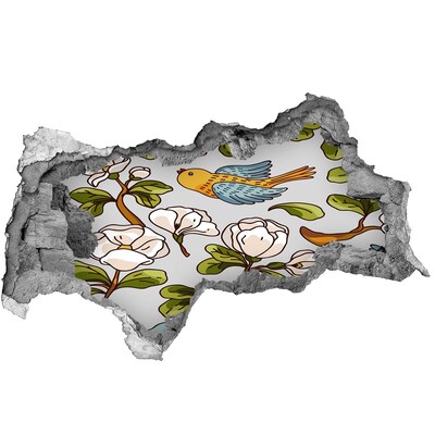 Dziura 3d fototapeta naklejka Kwiatowy raj z ptakiem