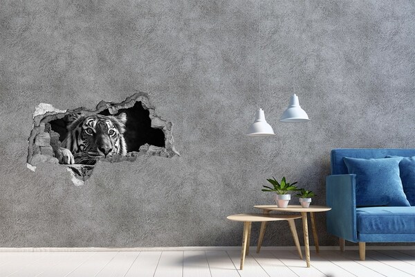 Fotomural autoadhesivo efecto agujero 3d Tigre en un agujero en la pared