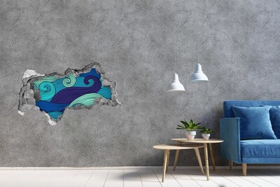Pegatina decorativa agujero en la pared 3d Olas en el océano