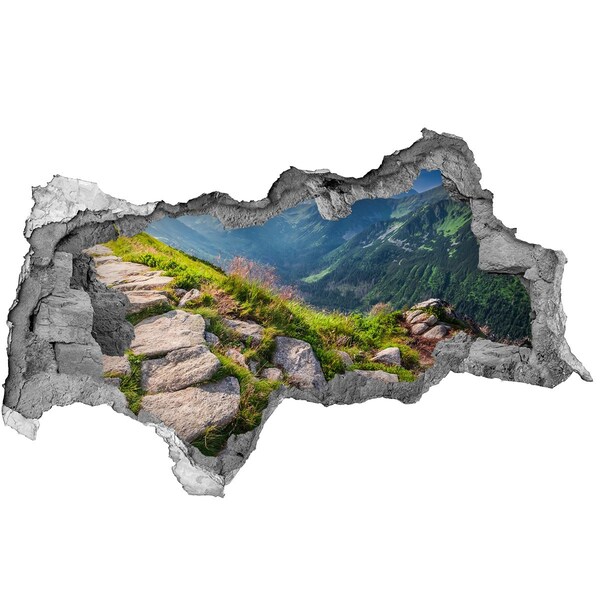Fotomural autoadhesivo efecto agujero 3d Vista a la montaña con valle