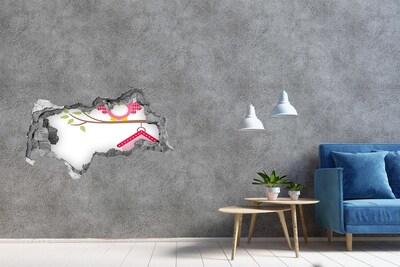 Vinilo efecto 3d pared rota irregular Búhos en una rama