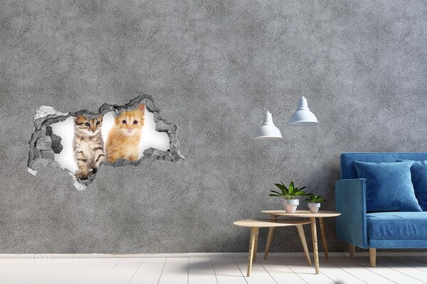 Pegatina decorativa agujero en la pared 3d Amigos gatos detrás del agujero