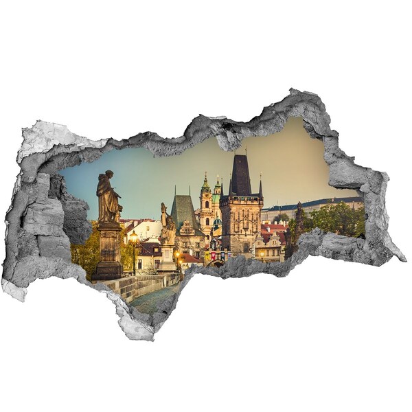 Pegatina decorativa agujero en la pared 3d Praga a la luz del atardecer