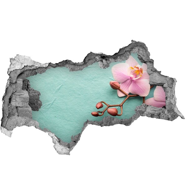Fotomural autoadhesivo efecto agujero 3d Flor de orquídea en una pared dañada