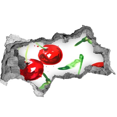 Fotomural autoadhesivo efecto agujero 3d Cerezas rojas en un agujero en la pared