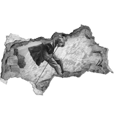 Vinilo efecto 3d pared rota irregular Esquiador de invierno de estilo retro