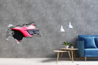Pegatina decorativa agujero en la pared 3d Coche deportivo rojo a través de un agujero en la pared.