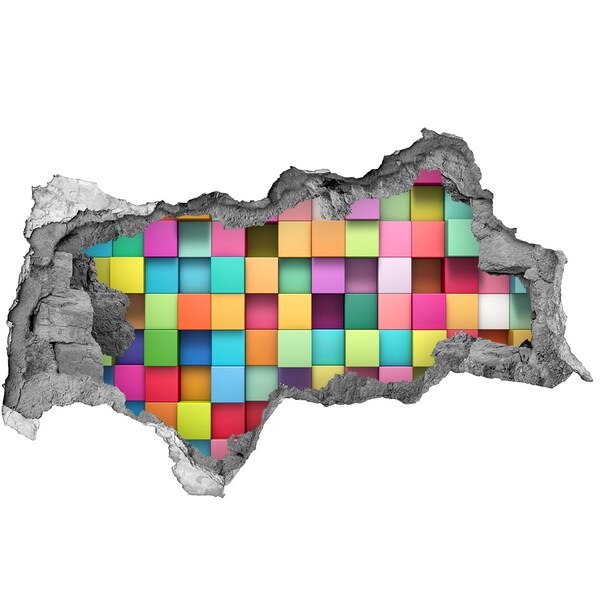 Pegatina decorativa agujero en la pared 3d Bloques de colores en un agujero en la pared