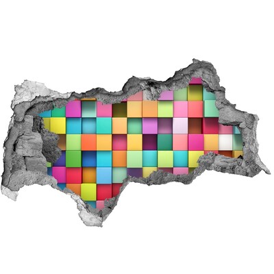 Pegatina decorativa agujero en la pared 3d Bloques de colores en un agujero en la pared