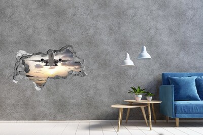 Vinilo efecto 3d pared rota irregular Vuelo hacia el sol poniente