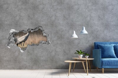 Vinilo efecto 3d pared rota irregular Grulla en su hábitat natural