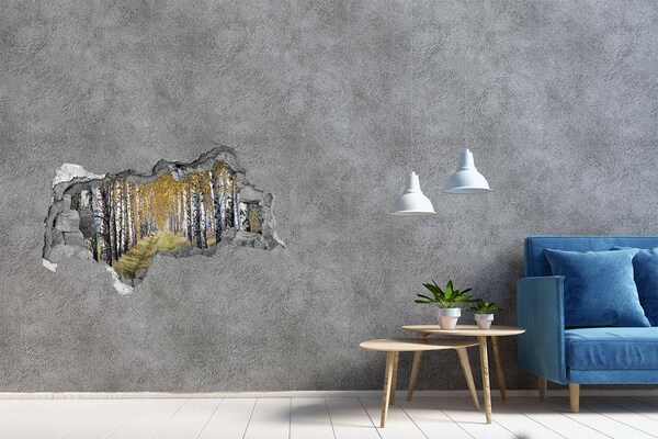 Vinilo efecto 3d pared rota irregular Callejón de abedules otoñales